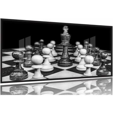 Imagem de Quadro Jogo de Xadrez Preto e Branco Mosaico 130x60 Moldura Preta 2x2