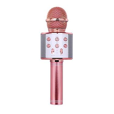 Imagem de Microfone sem fio BT,Microfone profissional BT sem fio e alto-falante para karaokê KTV Music Player Gravador de canto Microfone portátil rosa dourado