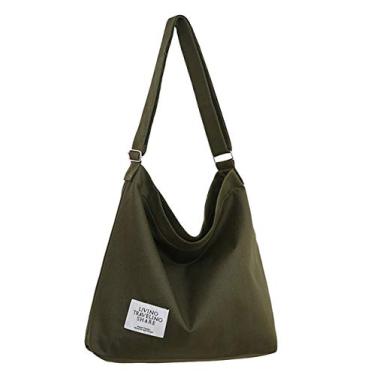 Imagem de Covelin Bolsa de ombro feminina retrô de lona, tamanho grande, bolsa tiracolo Hobo, Verde militar