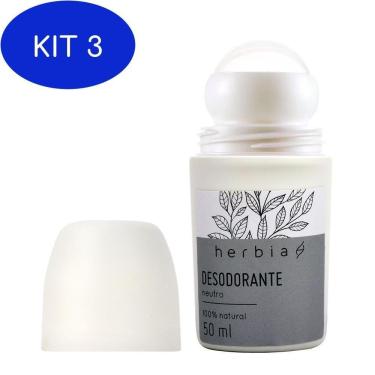 Imagem de Kit 3 Desodorante Roll-On Natural Neutro 50Ml - Herbia