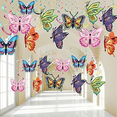 Imagem de 36 peças de borboleta para pendurar em espiral, decoração de verão, primavera, festa, flâmula, borboleta, espiral para pendurar no teto para casa, chá de bebê, casamento, jardim, chá de bebê, festa de