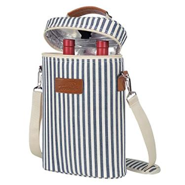 Imagem de (Stripe-2 Bottle) - Kato Insulated Wine Tote Bag - 2 Bottle Travel Padded Wine/ Champagne Cooler Carrier with Handle and Shoulder Strap, Great Wine Lover Gift, Stripe