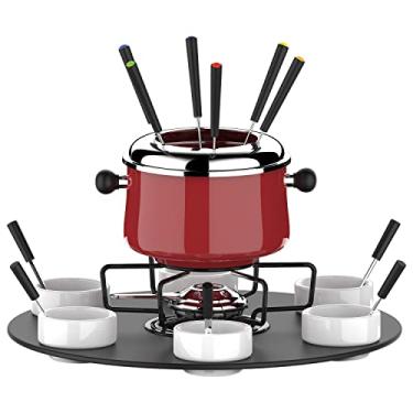 Imagem de Conjunto Fondue Grande com Base Giratória 23 Peças Vermelho, HH7836-VM, Euro Home