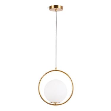 Imagem de Pendente Moderno Bola Branca Metal Dourado E Vidro Leitoso