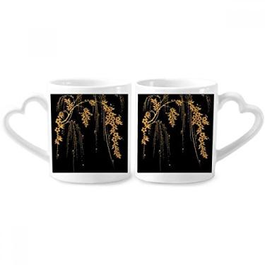 Imagem de PaintingJ Conjunto de canecas de porcelana para casal flor amarela apanese Lover Cup Heart Handle