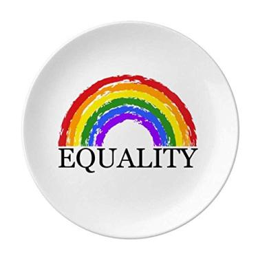 Imagem de Prato decorativo de porcelana para decoração de porcelana para decoração de diferença de gênero e identidade, arco-íris, prato de jantar