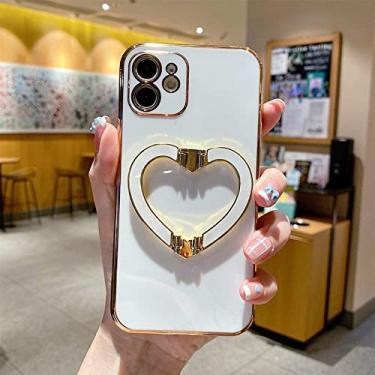 Imagem de Capa de telefone folheado a ouro de metal bonito coração para iphone 14 12 pro max mini 11 13 pro x xs xr 6 s 7 8 plus se capa, l24a23, branco, para 14 plus