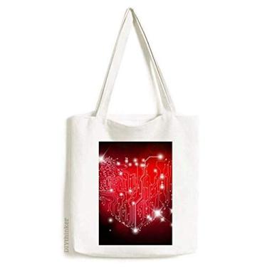 Imagem de Bolsa de lona preta vermelha em formato de coração para dia dos namorados bolsa de compras casual