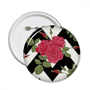 Imagem de Red Rose Desenho Plantas Pinos Redondo Emblema Decoração Roupas 5 peças Presente