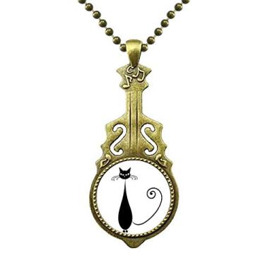 Imagem de DIYthinker Adorável colar de silhueta de animal amante de gato preto antigo joia música pingente