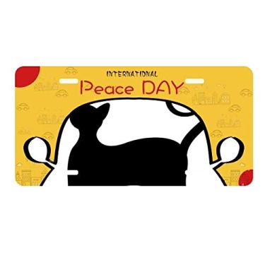 Imagem de DIYthinker Black Cat Mewing Placa de licença com desenho de animal elegante para decoração de carro Dia da Paz