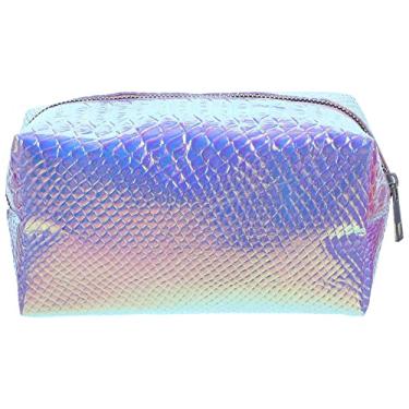 Imagem de Frcolor Bolsa de cosméticos brilhante para maquiagem, necessaire de viagem, bolsa holográfica, bolsa grande para lavagem à prova d'água com zíper (roxo)
