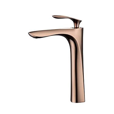 Imagem de Torneiras de lavatório de banheiro Torneira misturadora de pia de ouro Hot & Torneira de guindaste para lavatório com alça única fria montada no convés, ouro rosa