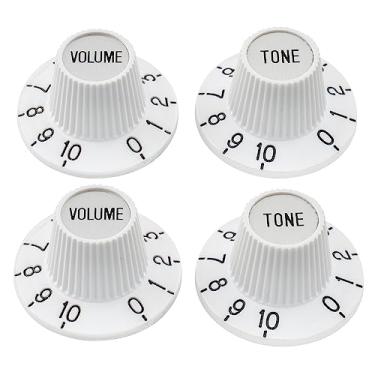 Imagem de Musiclily Pro Fino 24 Estrias Knobs Witch Hat Tone Volume Botão de Plástico para Pedal Amplificador de Guitarra Baixo, Branco (Jogo de 2T2V)