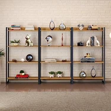 Imagem de Conjunto 3 Estantes para Livros Médias Industrial Aço 4 Prateleiras 146x80cm Active Yescasa Carvalho