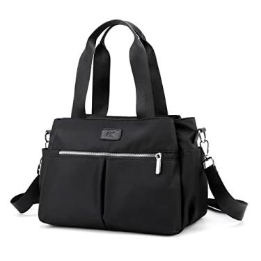Imagem de DOURR Hobo Bolsas de Mão de Lona para Mulheres, Bolsa Tote com Vários Compartimentos, Nylon preto, Medium