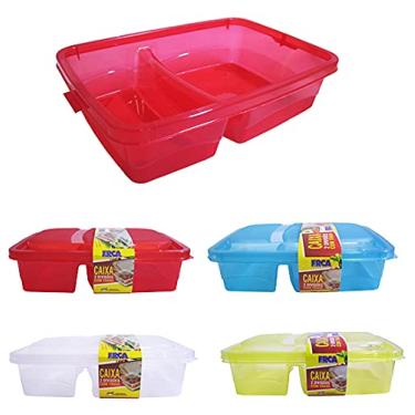 Imagem de Pote Marmita Retangular Plástico c/ 2 Divisórias 6x22x15cm Tampa Cores Sortidas c/Trava, Ercaplast 2315-137105