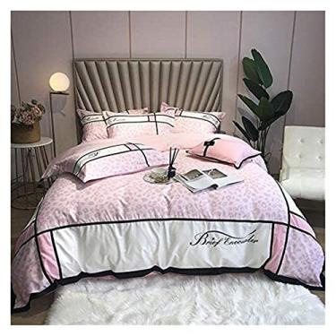 Imagem de Conjunto de edredom de cama, conjunto de cama de 4 peças, roupa de cama 200 230 cm, capa de edredom de algodão estampado rosa, fronha de lençol de 4 peças para cama de 1,5-1,8 m – macio 100% hopeful