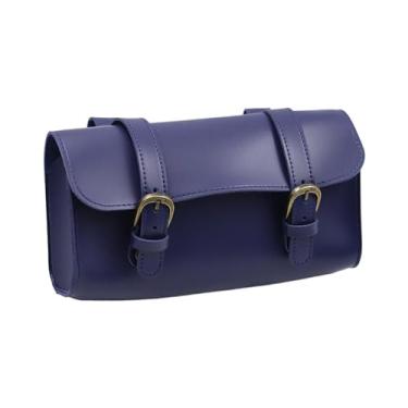 Imagem de YIJU Bolsa para guidão de bicicleta, bolsa frontal de couro pu, organizador de ferramentas, à prova de chuva, pacote frontal para triciclos e motocicletas, azul
