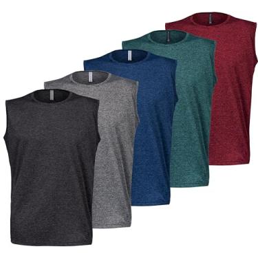 Imagem de Kit 5 Camisetas Regata Machão Dry Fit Masculina Fitness (BR, Alfa, M, Regular, Chumbo/Cinza/Azul/Verde/Vinho)