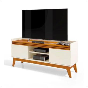 Imagem de Rack Para Tv Até 50 Polegadas 2 Portas Ripado Astúrias 136cm Cor Off White/Cedro