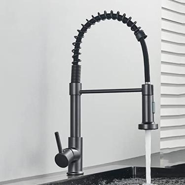 Imagem de Torneira da cozinha pull out stream pulverizador deck montado preto fosco misturadora rotação de 360 graus pia da cozinha torneiras quentes e frias, arma cinza