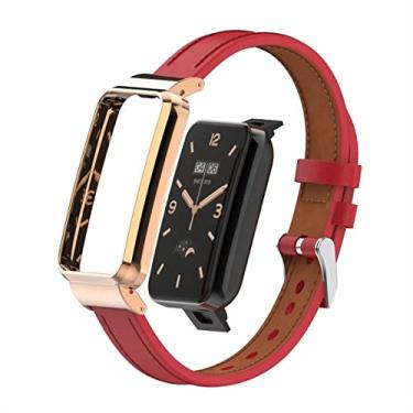 Imagem de T-BLUER Compatível com Xiaomi Mi Band 7 Pro, pulseira de substituição de couro Mi Band 7 Pro, acessórios de pulseira com armação de metal para Xiaomi Mi Smart Band 7 Pro, vermelho