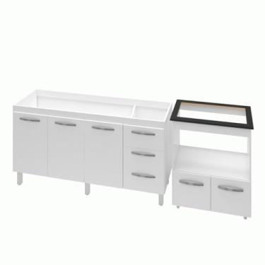 Imagem de Moblis Móveis, Armário Gabinete Balcão para Pia 138 cm Carina com Balcão para Cooktop 5 Bocas Forno Elétrico Elisa Branco