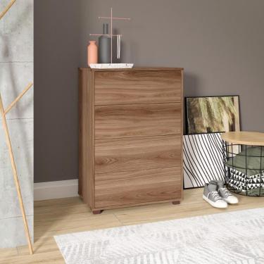 Imagem de Sapateira Balcão Cômoda Multiuso Organizador Quarto Sala 4 Portas 12 Pares Basculante Marrom Madeira