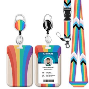 Imagem de Cordão de orgulho para crachá de identificação, cordão arco-íris para crachás de identificação, clipe retrátil LGBTQ, cordão arco-íris com carretel retrátil, escritório de professor de enfermagem