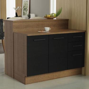Imagem de Ilha de Cozinha com Bancada e Balcão 120 cm Rustic/preto Agata Madesa