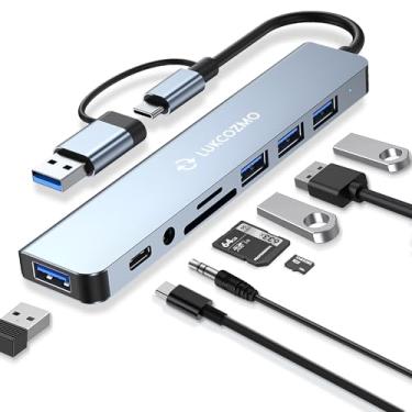 Imagem de LUKCOZMO Hub USB C Hub USB Divisor USB 7 em 1 extensor USB com 4 portas USB 1 porta USBC leitor de cartão TF/SD Saída de áudio compatível com MacBook/Pad Pro/Dell/HP Laptop/telefones..