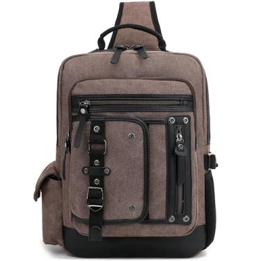 Imagem de H HIKKER-LINK Bolsa mensageiro de lona mochila transversal retrô, Marrom escuro GG, X-Large