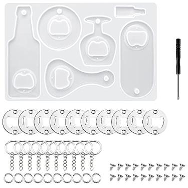Imagem de Molde de resina para abridor de garrafas, kit de moldes de resina de silicone para abridor de cerveja eusbon com 10 conjuntos de parafusos de chave inglesa e 10 chaveiros para artesanato faça você