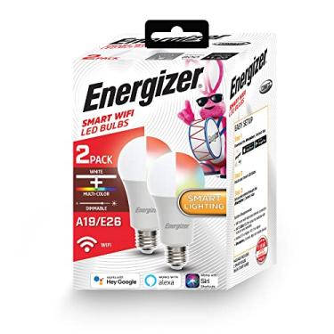 Imagem de Energizer Connect Smart A19 Lâmpada LED branca e multicolorida RGB com controle de voz e acesso remoto através do seu smartphone | Compatível com Alexa e Google Assistant, pacote com 2