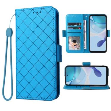 Imagem de Furiet Compatível com Motorola Moto G 5G 2023 capa carteira alça de pulso cordão e suporte de cartão flip de couro acessórios de celular capa para celular MotoG G5G G5 mulheres homens azul