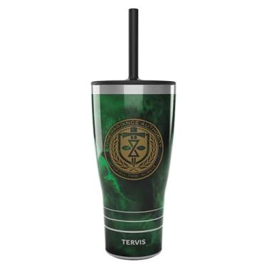 Imagem de Tervis Copo isolado Traveler Marvel Loki com brasão verde, 890 g - com tampa de palha, aço inoxidável