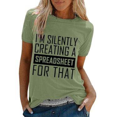 Imagem de Camiseta feminina gola redonda com estampa de letras, caimento solto, manga curta, casual, moderna, túnica, camisa de verão, Rosa choque, XXG