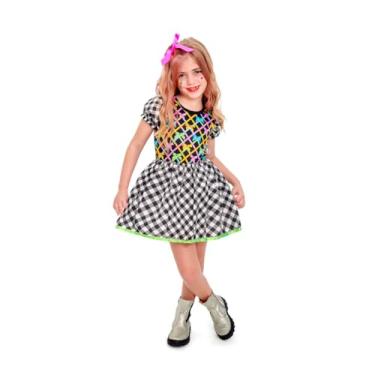 Imagem de Vestido Festa Junina Infantil Luxo pra Meninas Roupa Caipira Xadrez Quadrilha de Escola (BR, Alfa, M, Regular, Preto)