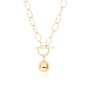 Imagem de Aobei Pearl Colar com pingente de ouro 18K lua estrela leão olho turco medalhão clipe de papel Chian gargantilha em camadas joias para mulheres, Metal, Sem Pedra Preciosa
