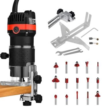 Imagem de Tupia Manual 220V 800W, Fresadora Manual para Madeira, Tupia para Trabalhos em Madeira, 30000 RPM Aparador de Bordas Compacto, com Conjunto de Fresas de Carboneto de Tungstênio de 1/4"