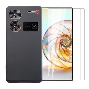Imagem de WDMYLFTW Capa para ZTE Nubia Z60 Ultra + [2 unidades] Película protetora de tela de vidro temperado - Capa protetora de TPU (preta)