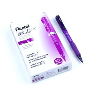Imagem de Pentel Lapiseira automática Twist Erase Express, tamanho de chumbo 0,7 mm, corpo violeta, caixa com 12 (QE417V)