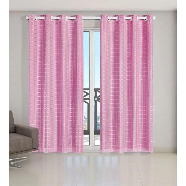 Imagem de Cortina Voil Xadrez Com Forro Blackout 5,00 X 2,80 Rosa