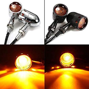 Imagem de Luzes de seta retrô de metal para motocicleta, luz indicadora, Chopper, Cruiser, Bobber, Chopper, Touring, quadriciclo, scooter, Offroad, RUSIHO (preto)