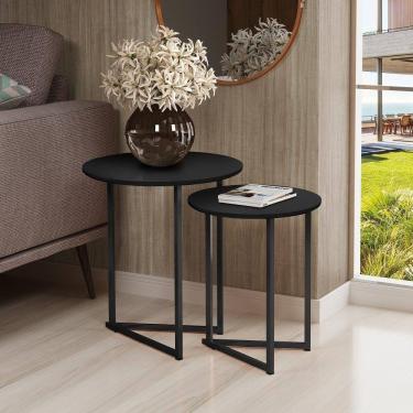 Imagem de Mesa De Canto Jade Conjunto Com 2 Mesas Pé De Aço Preto