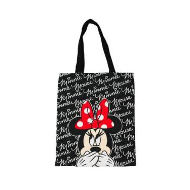 Imagem de Bolsa Sacola Preta Retangular Rosto Minnie 40x33cm - Disney