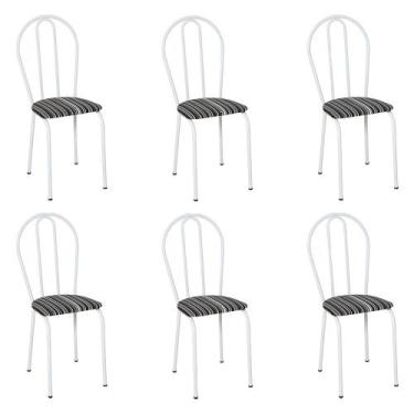 Imagem de Kit 6 Cadeiras de Cozinha Texas Estampado Listrado Pés de Ferro Branco