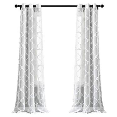 Imagem de Lush Decor Par de painéis de cortina transparente com ilhós de treliça Avon branco (213,4 cm x 96,5 cm)