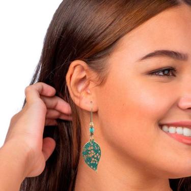 Imagem de Brinco Feminino Delicado Folha Dangle Vintage Mandala Indi - anjo da m